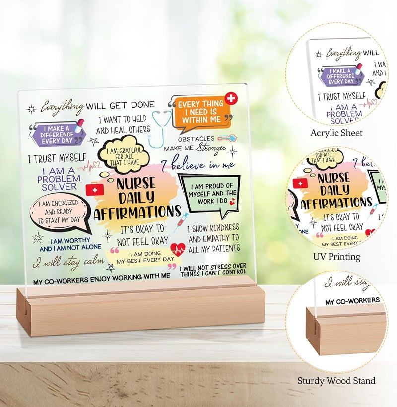 Funnli Nurse Gifts for Women Men, Nurse Gifts Acrylic Plaque with Daily Affirmations, Birthday Christmas Thanksgiving Appreciation Graduation Gifts for Women Nurse, Nurses Week/Day Gift - Image 3